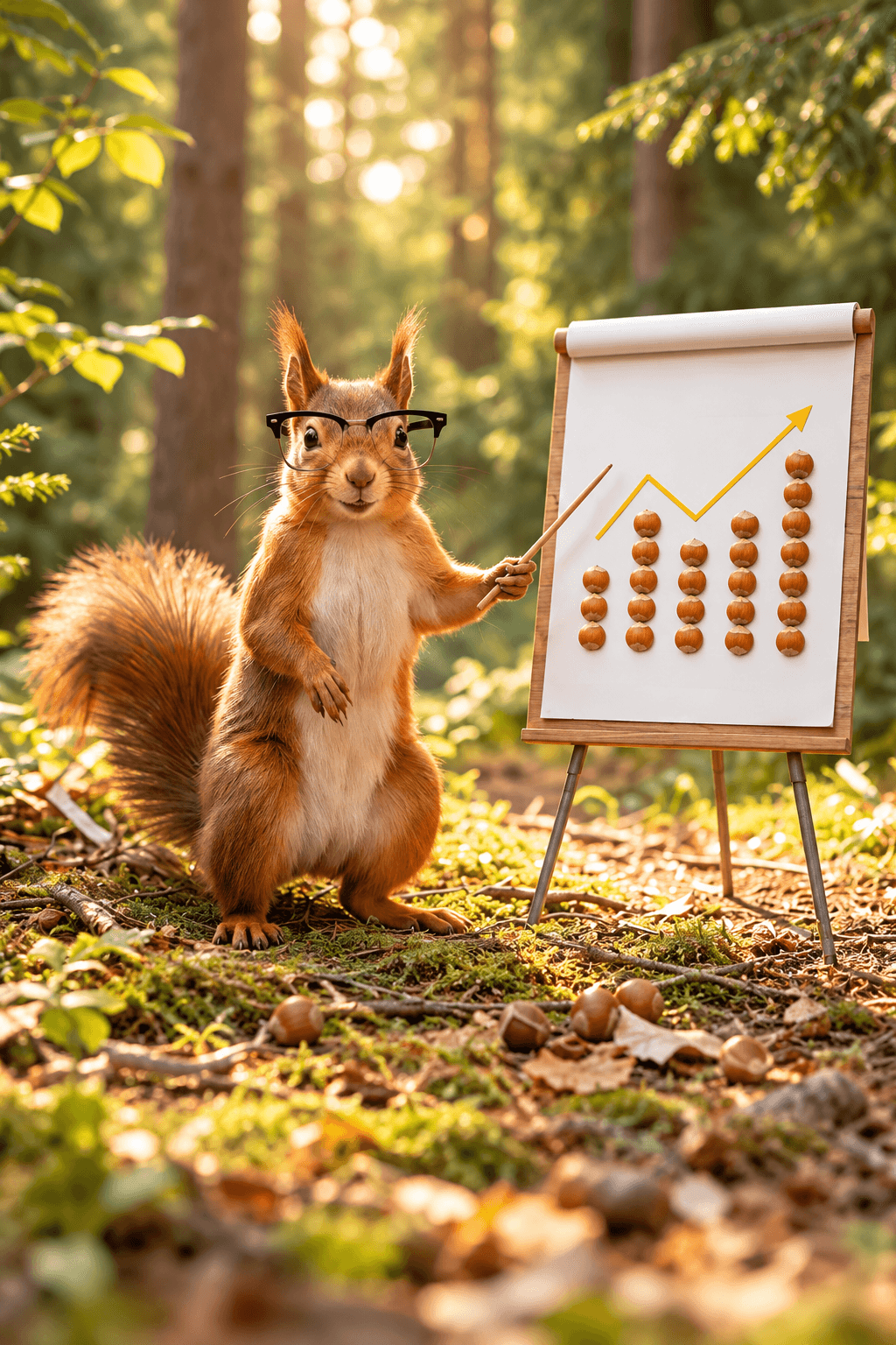 Ein Eichhörnchen erklärt eine wachsende Anlage auf einem Flipchart